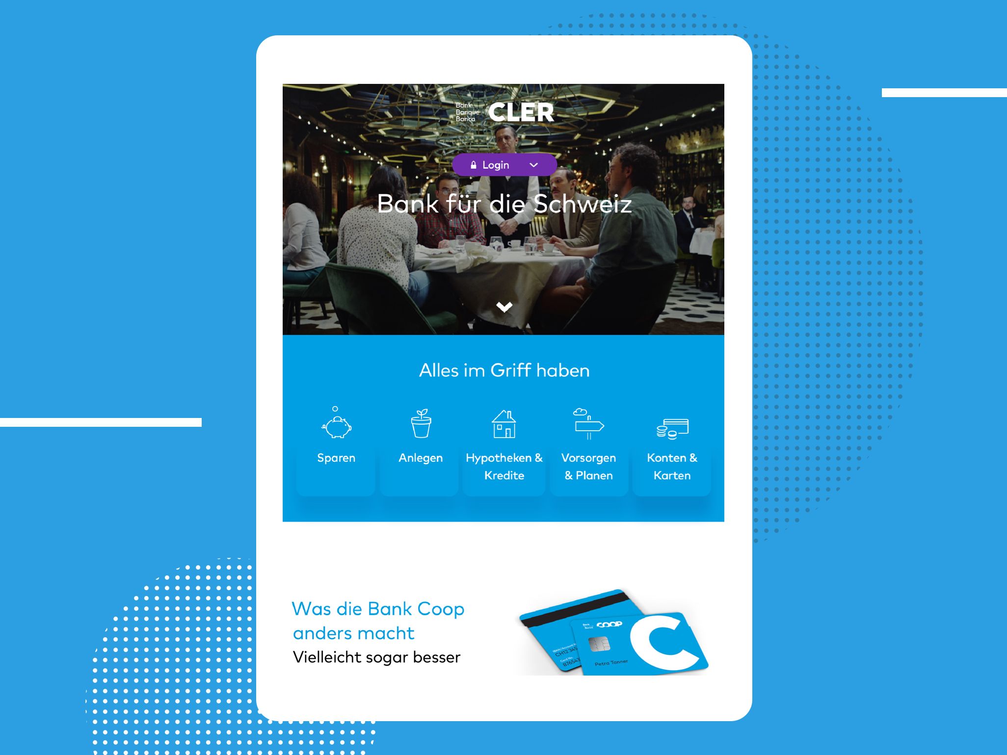 Bank Cler - Tabletansicht Login-Bereich