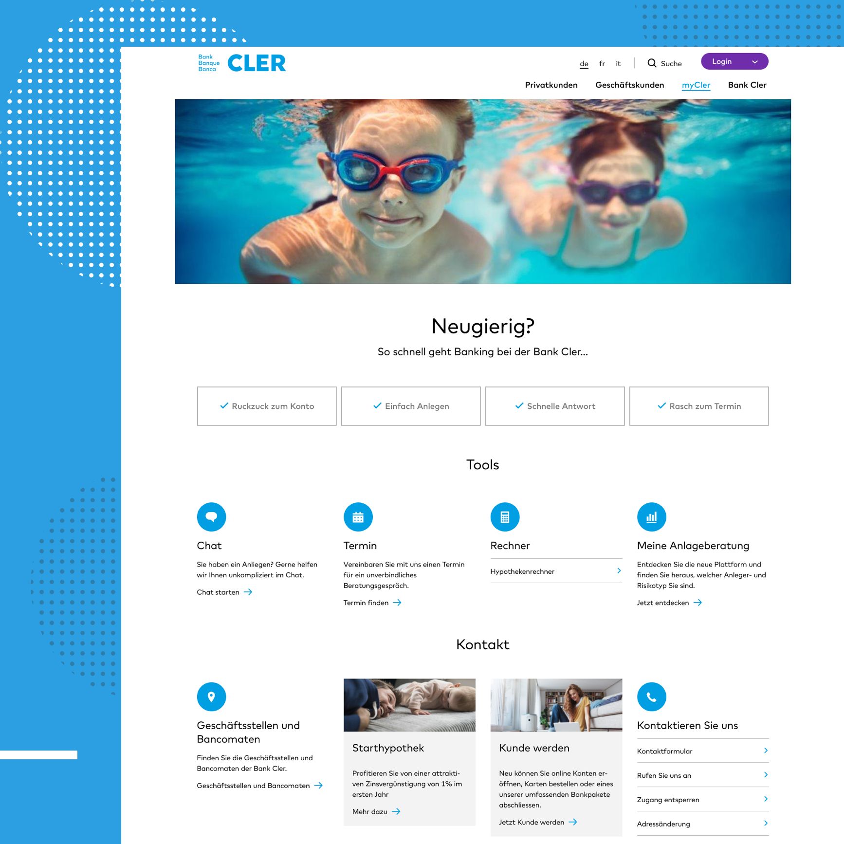 Bank Cler - Stagebild Kids im Pool