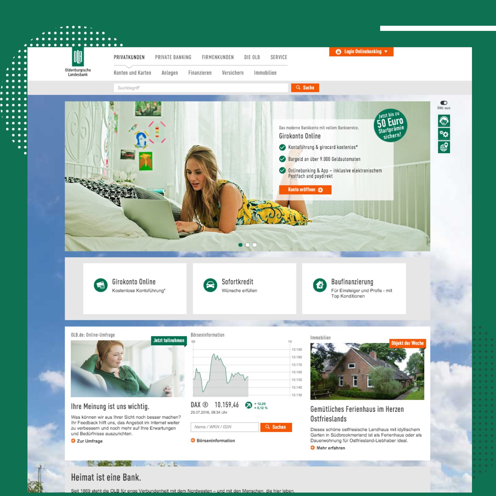 Oldenburgische Landesbank - Ansicht der Website
